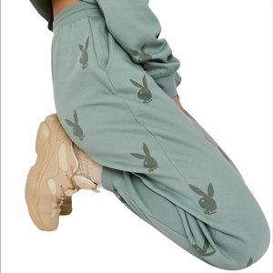 Playboy Khaki Bunny Print Oversized Joggers